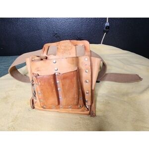 Klein Tools 5165 Leather Tool Pouch 10 Pocket, Tan, Made in USA With Belt Strap